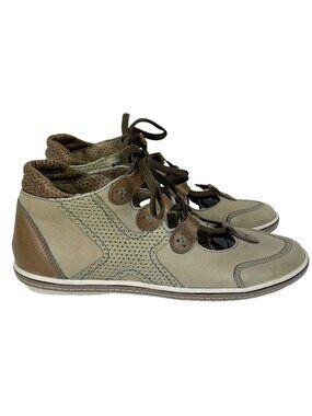 Softwaves Softy's Light Comfort Sneakers Perforated Leather Lace Up Shoes Tan 37
